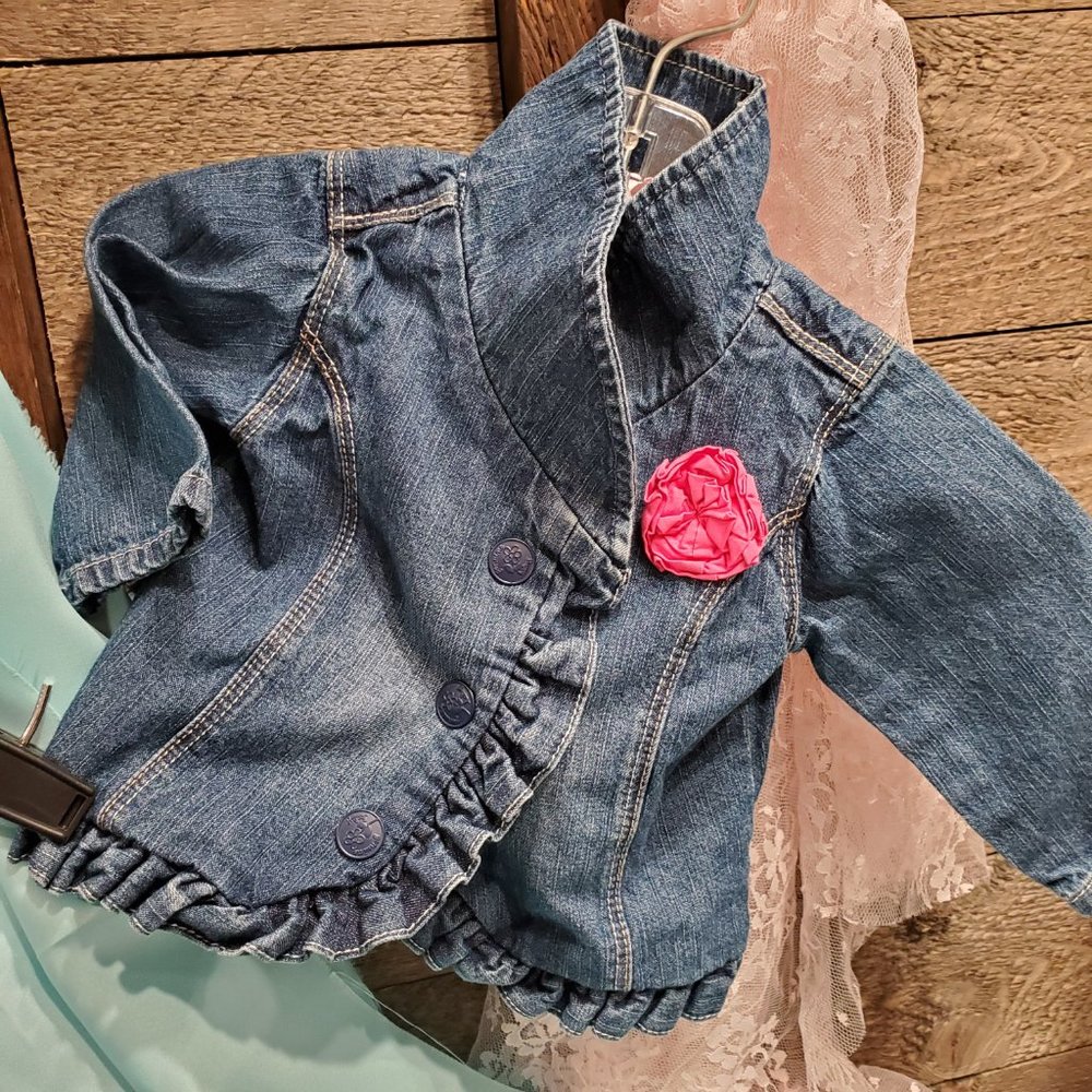 Genuine Baby by OshKosh Denim Jacket 3M Girl Blue Jean Button Front Classic Styl
